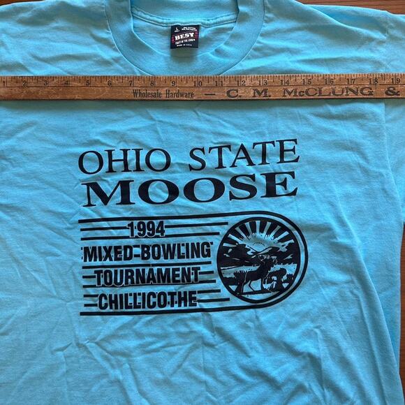 Vintage unworn large single stitch Moose Lodge Bowling Ohio T Shirt blue - Picture 6 of 7